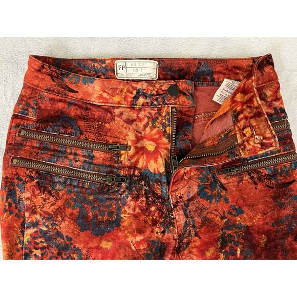 Free People Velvet Skinny Sz 2 Floral Print Jeans Zip Pockets Anthropologie - Picture 4 of 12
